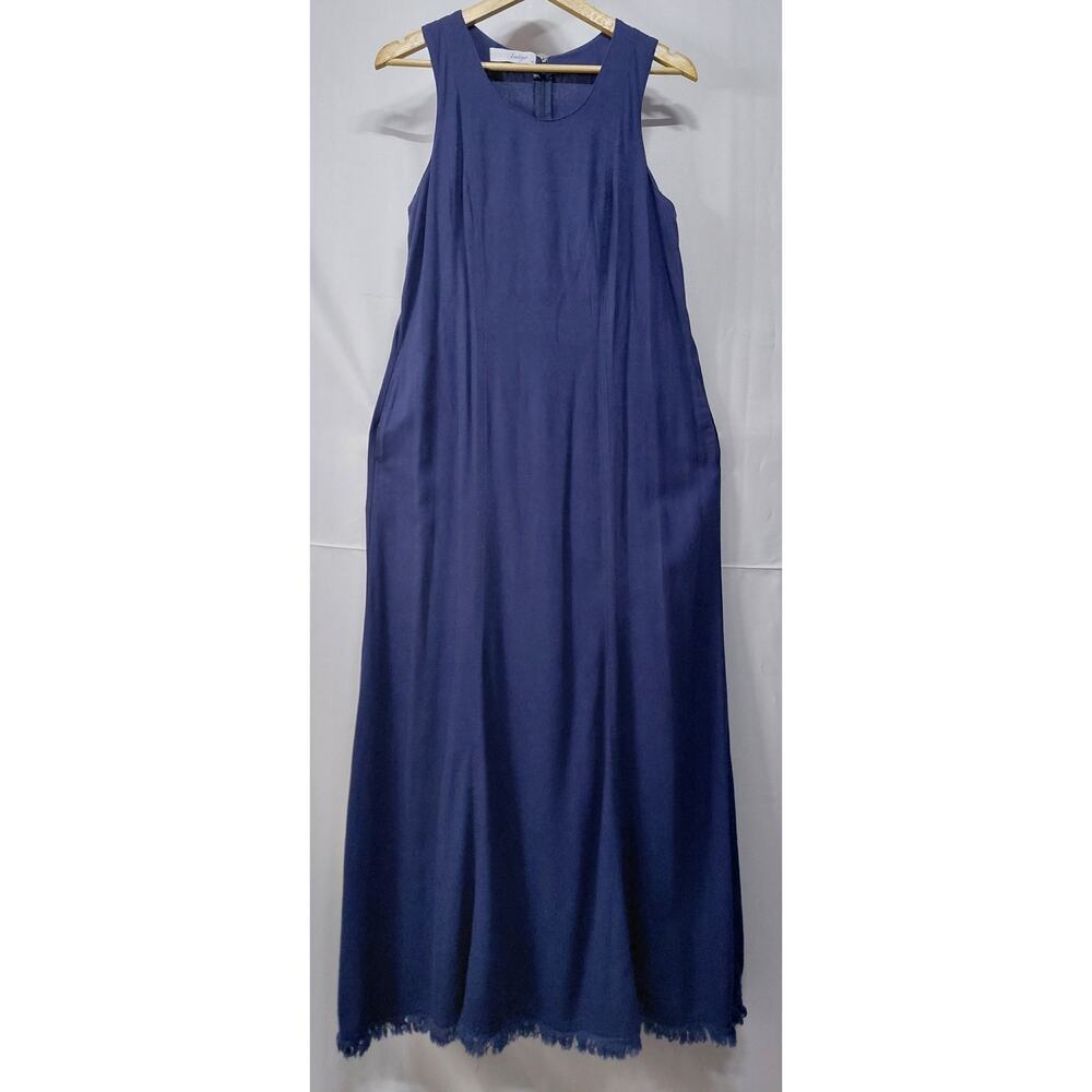COCO Indigo Maxi Dress Blue Solid Sleeveless Long 100% Linen Women Size M